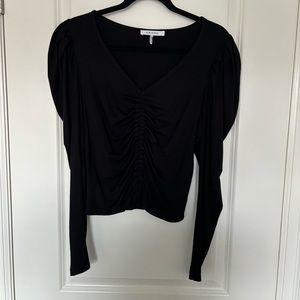 FRAME Agnes Shirred Puff Sleeve Top VNeck - Blk sz. M